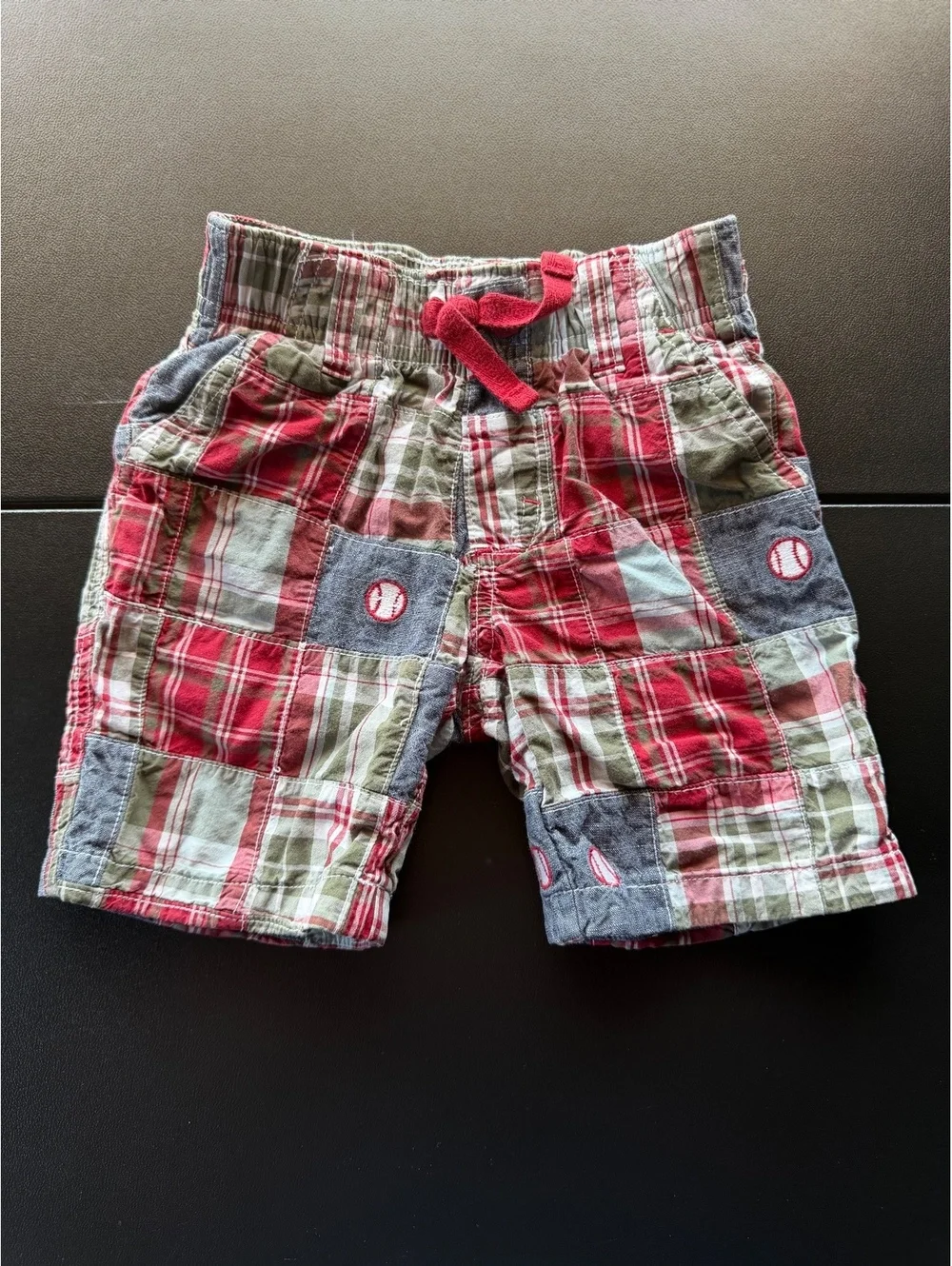 Gymboree Boys 2T Patchwork Plaid Baseball Shorts 2012 Embroidered Cotton